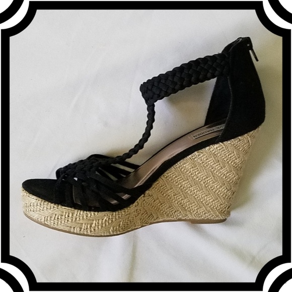 Steve Madden Shoes - Steve Madden Black T Strap Espadrille Wedges